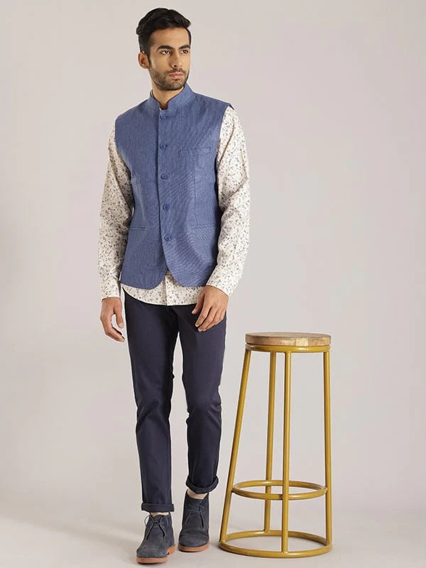 Indian Terrain Men's Blue Waistcoat
